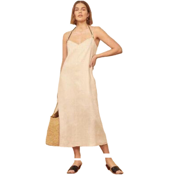 Reformation Giselle 100% Linen Cream Tan MIDI Dress NWT Size XL